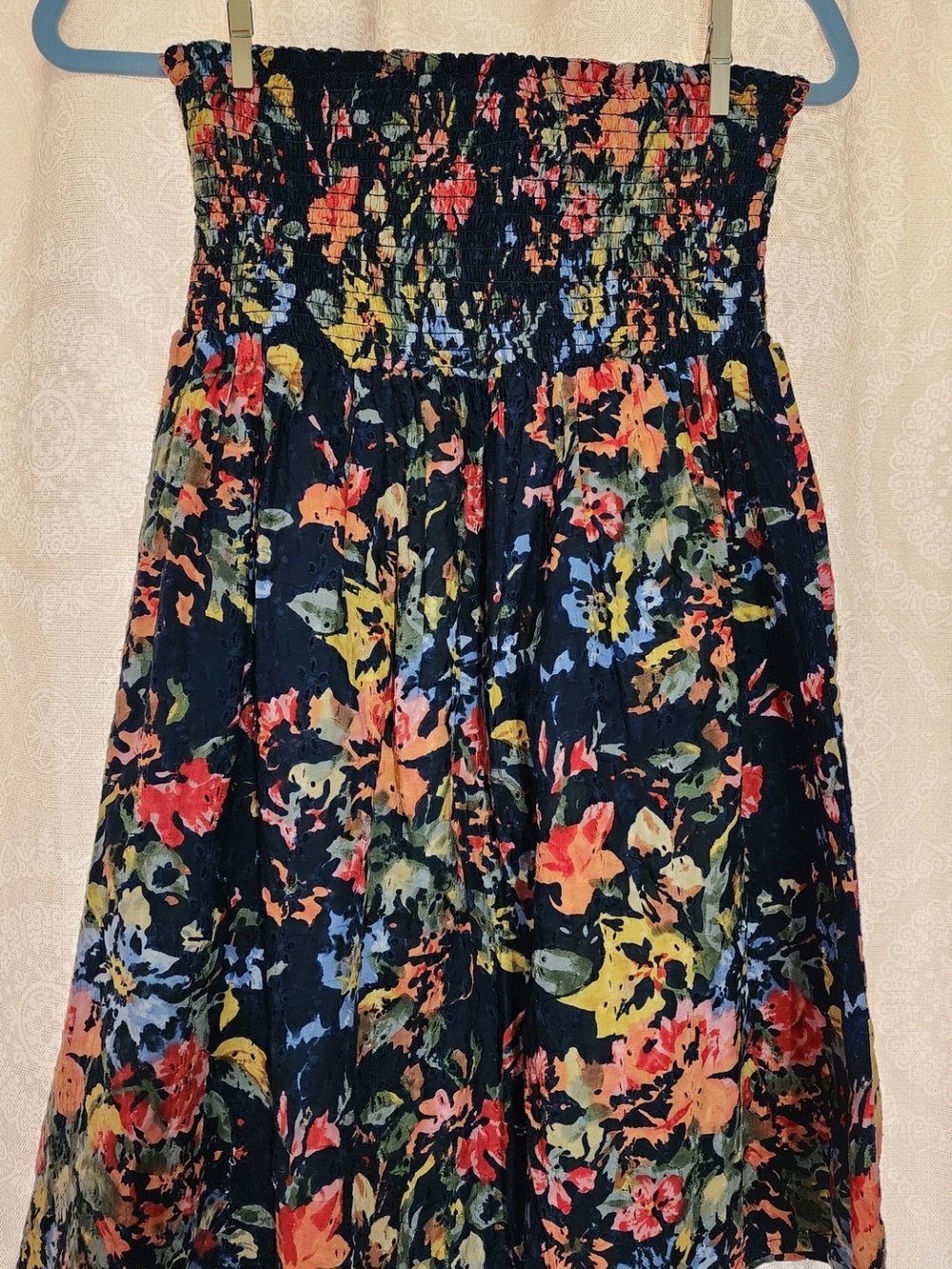Floral Smocked Strapless Midi Dress